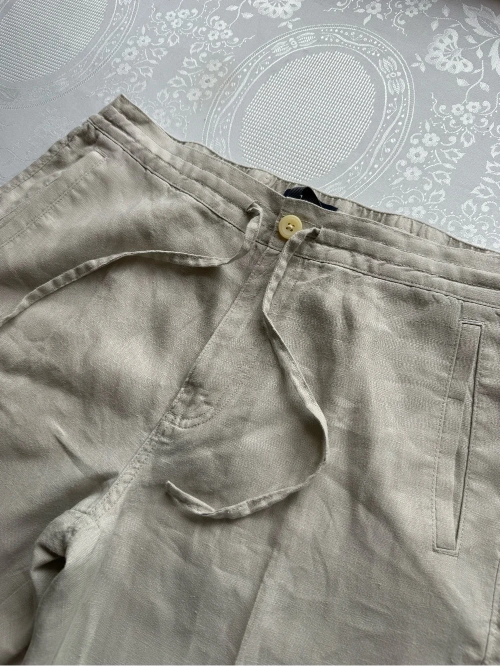 BLUE Saks Fifth Avenue Tan 100% Linen Casual Pants Elastic Waist Men’s Size 32